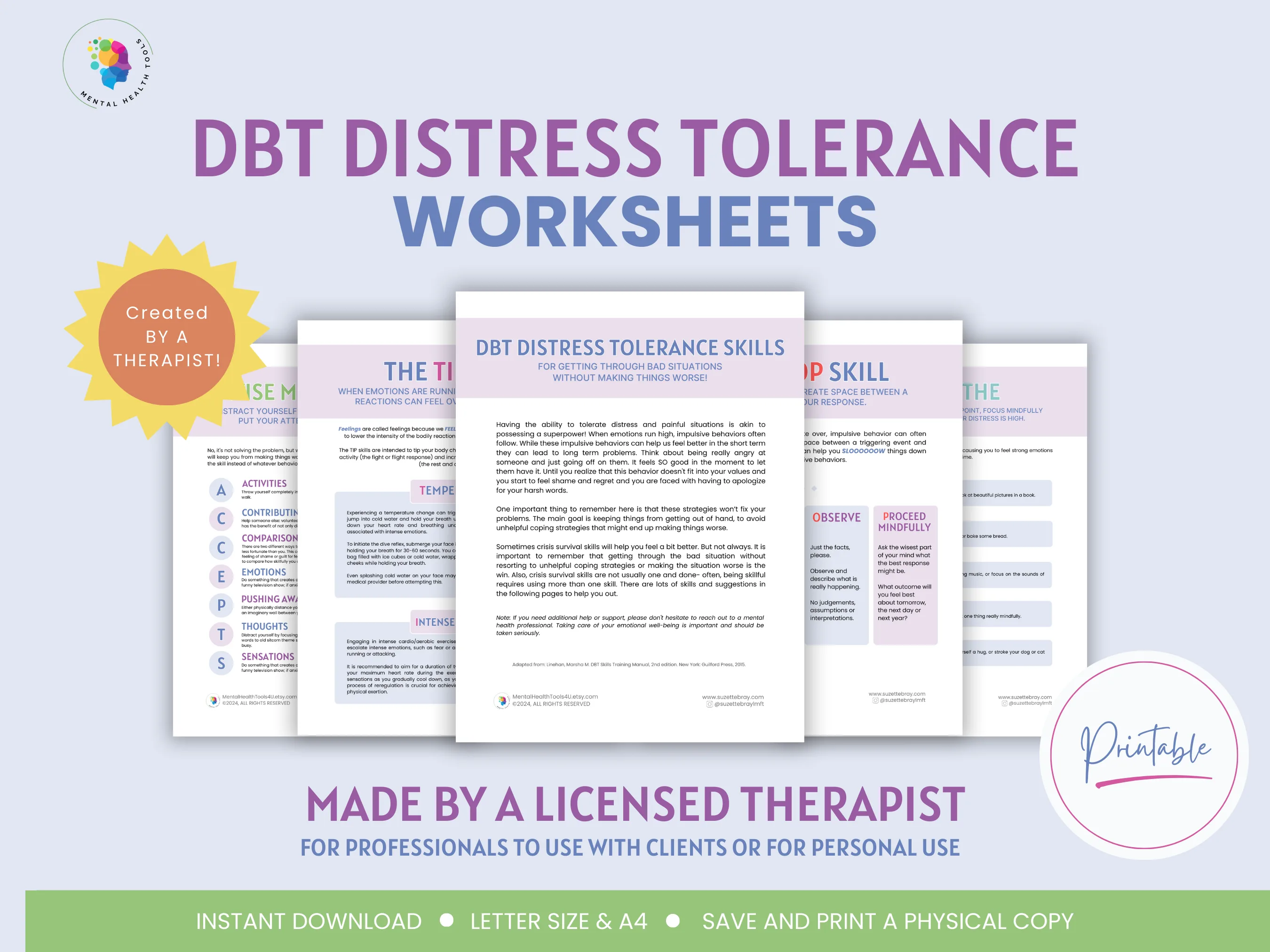 dbt distress tolerance handouts crisis survival skills