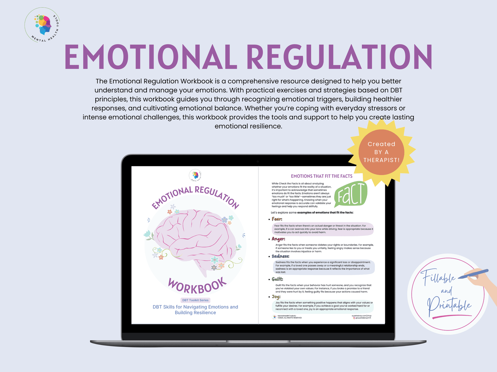 dbt toolkit emotional regulation workbook worksheet learn to emotionally regulate, control your emotions, and self regulate when triggered