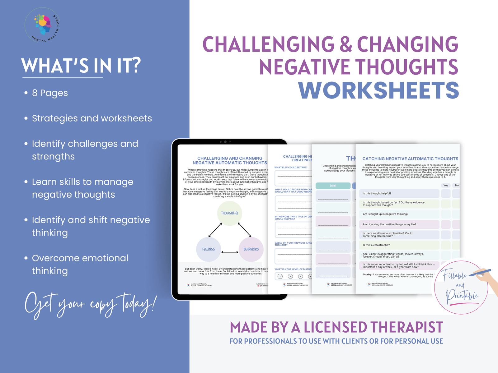 challenging and changing negative automatic thoughts worksheet