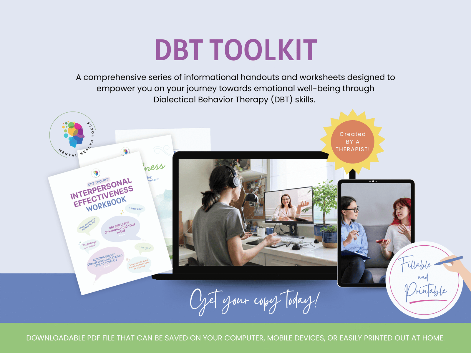 DBT Toolkit Bundle 3 scaled dbt skills toolkit bundle: mindfulness |radical acceptance |distress tolerance | interpersonal effectiveness | emotional regulation workbook